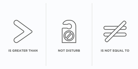 Poster - signs outline icons set. thin line icons such as is greater than, not disturb, is not equal to vector. linear icon sheet can be used web and mobile