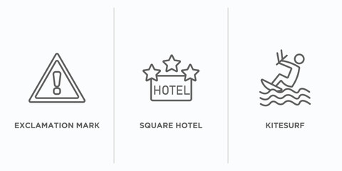 Poster - signs outline icons set. thin line icons such as exclamation mark, square hotel, kitesurf vector. li