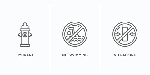 Poster - signs collection. thin outline icons set. thin line icons such as hydrant, no swimming, no packing vector. linear icon sheet can be used web and mobile