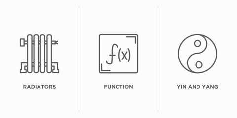 Poster - shapes outline icons set. thin line icons such as radiators, function, yin and yang vector. linear icon sheet can be used web and mobile
