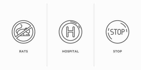 Poster - signs outline icons set. thin line icons such as rats, hospital, stop vector. linear icon sheet can 