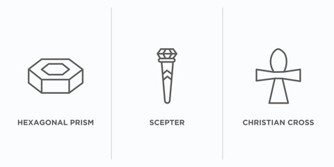 Poster - shapes outline icons set. thin line icons such as hexagonal prism, scepter, christian cross vector. linear icon sheet can be used web and mobile
