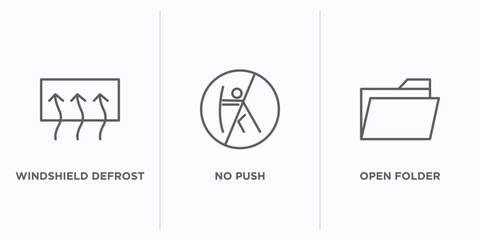 Poster - shapes outline icons set. thin line icons such as windshield defrost, no push, open folder vector. linear icon sheet can be used web and mobile