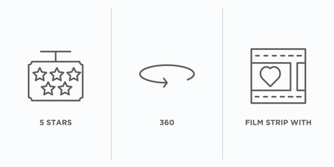 Poster - shapes outline icons set. thin line icons such as 5 stars, 360, film strip with heart vector. linear icon sheet can be used web and mobile