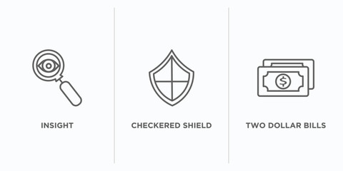 Poster - security outline icons set. thin line icons such as insight, checkered shield, two dollar bills vector. linear icon sheet can be used web and mobile