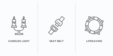 Poster - security outline icons set. thin line icons such as candles light, seat belt, lifesaving vector. lin