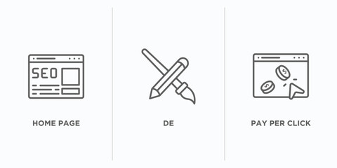 Poster - search engine optimization outline icons set. thin line icons such as home page, de, pay per click vector. linear icon sheet can be used web and mobile