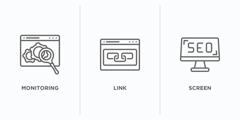 Poster - search engine optimization outline icons set. thin line icons such as monitoring, link, screen vector. linear icon sheet can be used web and mobile