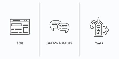 Poster - search engine optimization outline icons set. thin line icons such as site, speech bubbles, tags vec