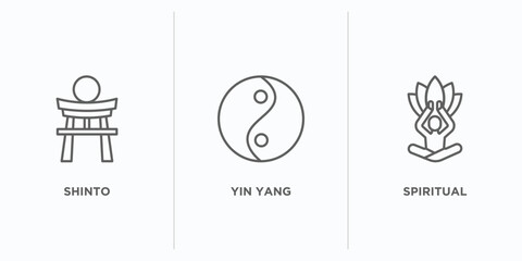 Poster - religion outline icons set. thin line icons such as shinto, yin yang, spiritual vector. linear icon sheet can be used web and mobile