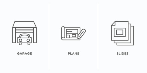 Poster - real estate outline icons set. thin line icons such as garage, plans, slides vector. linear icon she