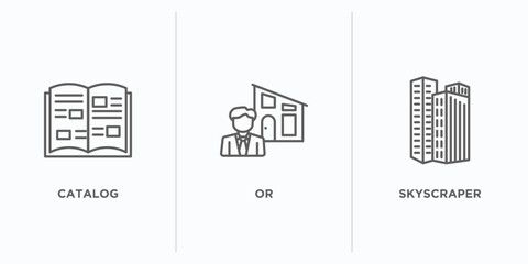 Poster - real estate outline icons set. thin line icons such as catalog, or, skyscraper vector. linear icon sheet can be used web and mobile
