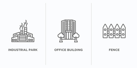 Poster - real estate outline icons set. thin line icons such as industrial park, office building, fence vector. linear icon sheet can be used web and mobile