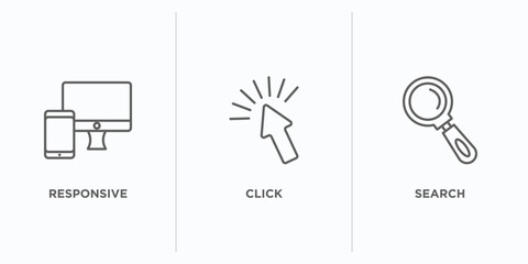 Poster - seo outline icons set. thin line icons such as responsive, click, search vector. linear icon sheet can be used web and mobile