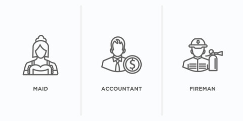 Poster - professions outline icons set. thin line icons such as maid, accountant, fireman vector. linear icon