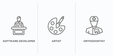 Poster - professions outline icons set. thin line icons such as software developer, artist, orthodontist vector. linear icon sheet can be used web and mobile