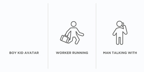 Poster - people outline icons set. thin line icons such as boy kid avatar, worker running, man talking with phone vector. linear icon sheet can be used web and mobile