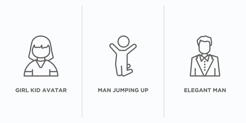 Poster - people outline icons set. thin line icons such as girl kid avatar, man jumping up, elegant man vector. linear icon sheet can be used web and mobile