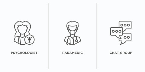Poster - people outline icons set. thin line icons such as psychologist, paramedic, chat group vector. linear icon sheet can be used web and mobile