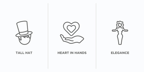 Poster - people outline icons set. thin line icons such as tall hat, heart in hands, elegance vector. linear 