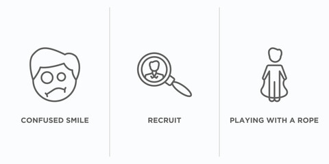 Poster - people outline icons set. thin line icons such as confused smile, recruit, playing with a rope vector. linear icon sheet can be used web and mobile