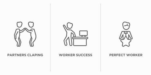 Poster - people outline icons set. thin line icons such as partners claping hands, worker success, perfect worker vector. linear icon sheet can be used web and mobile