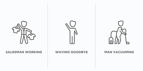 Canvas Print - people outline icons set. thin line icons such as salesman working, waving goodbye, man vacuuming vector. linear icon sheet can be used web and mobile