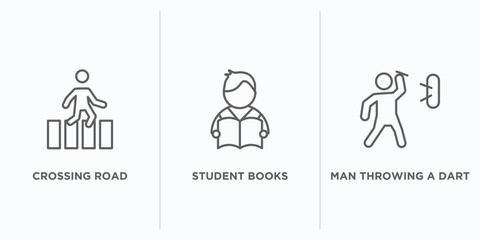 Poster - people outline icons set. thin line icons such as crossing road, student books, man throwing a dart vector. linear icon sheet can be used web and mobile