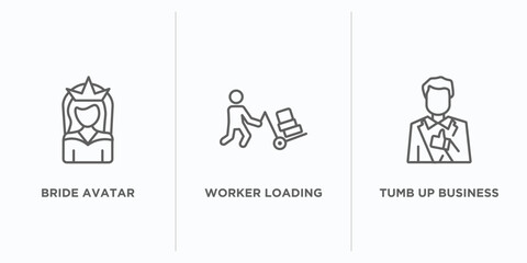 Poster - people outline icons set. thin line icons such as bride avatar, worker loading, tumb up business man vector. linear icon sheet can be used web and mobile