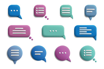 Aufkleber - 3d talk bubbles. Realistic buttons for speech and quotes, copy space for text, dialogue communication, comments isolated elements, round and square balloon. Vector illustration icons set