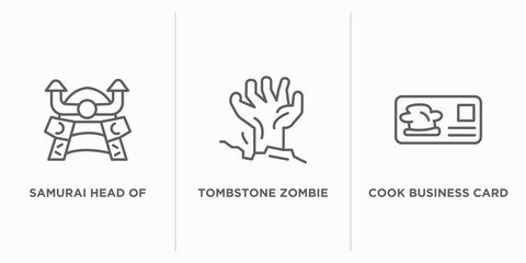 Poster - other outline icons set. thin line icons such as samurai head of japan, tombstone zombie hand, cook business card vector. linear icon sheet can be used web and mobile