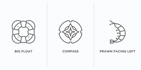 Poster - nautical outline icons set. thin line icons such as big float, compass, prawn facing left vector. linear icon sheet can be used web and mobile