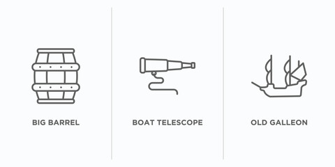 Poster - nautical outline icons set. thin line icons such as big barrel, boat telescope, old galleon vector. linear icon sheet can be used web and mobile