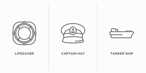 Poster - nautical outline icons set. thin line icons such as lifesaver, captain hat, tanker ship vector. linear icon sheet can be used web and mobile
