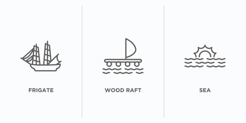 Poster - nautical outline icons set. thin line icons such as frigate, wood raft, sea vector. linear icon sheet can be used web and mobile