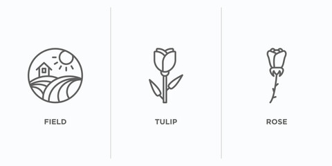 Sticker - nature outline icons set. thin line icons such as field, tulip, rose vector. linear icon sheet can be used web and mobile