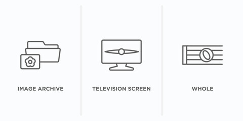 Poster - music and media outline icons set. thin line icons such as image archive, television screen off, whole vector. linear icon sheet can be used web and mobile