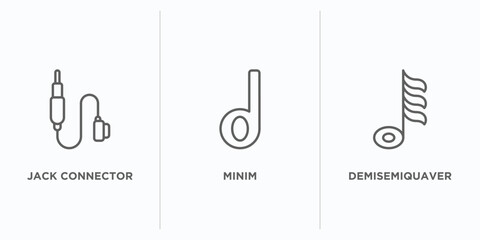 Poster - music and media outline icons set. thin line icons such as jack connector, minim, demisemiquaver vector. linear icon sheet can be used web and mobile