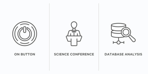 Aufkleber - multimedia outline icons set. thin line icons such as on button, science conference, database analys