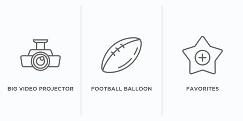Poster - multimedia outline icons set. thin line icons such as big video projector, football balloon, favorites vector. linear icon sheet can be used web and mobile