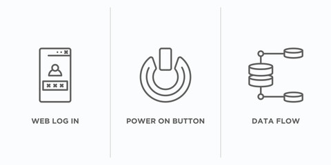 Poster - multimedia outline icons set. thin line icons such as web log in, power on button, data flow vector.