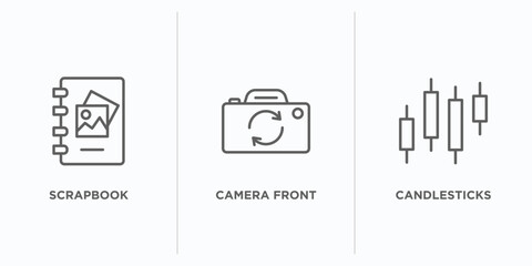 Poster - miscellaneous collection. outline icons set. thin line icons such as scrapbook, camera front, candlesticks vector. linear icon sheet can be used web and mobile