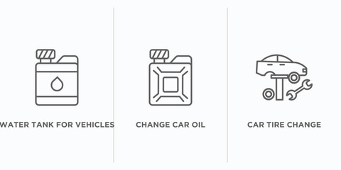 Poster - mechanicons outline icons set. thin line icons such as water tank for vehicles, change car oil, car tire change vector. linear icon sheet can be used web and mobile