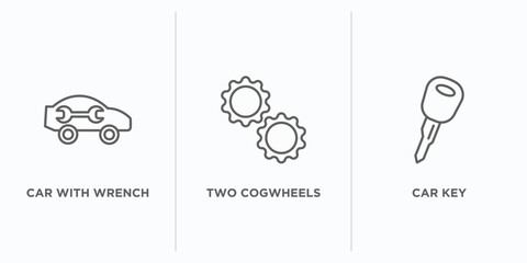 Poster - mechanicons outline icons set. thin line icons such as car with wrench, two cogwheels, car key vector. linear icon sheet can be used web and mobile