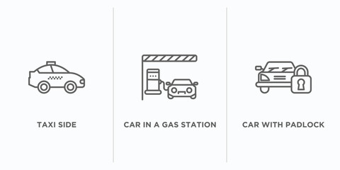 Poster - mechanicons outline icons set. thin line icons such as taxi side, car in a gas station, car with padlock vector. linear icon sheet can be used web and mobile