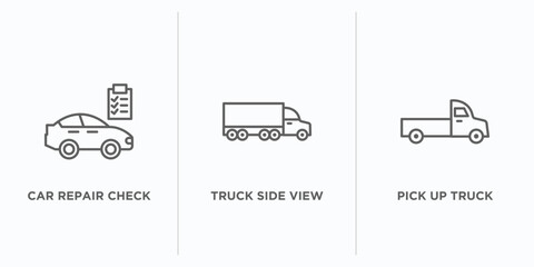 Poster - mechanicons outline icons set. thin line icons such as car repair check, truck side view, pick up truck vector. linear icon sheet can be used web and mobile