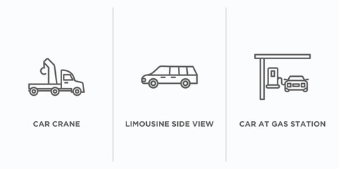 Poster - mechanicons outline icons set. thin line icons such as car crane, limousine side view, car at gas station vector. linear icon sheet can be used web and mobile