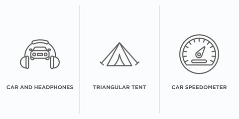 Poster - mechanicons outline icons set. thin line icons such as car and headphones, triangular tent, car speedometer vector. linear icon sheet can be used web and mobile