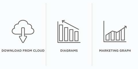 Poster - marketing outline icons set. thin line icons such as download from cloud, diagrams, marketing graph vector. linear icon sheet can be used web and mobile