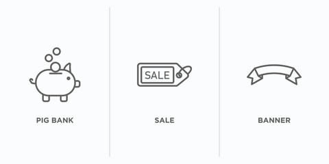 Poster - marketing outline icons set. thin line icons such as pig bank, sale, banner vector. linear icon sheet can be used web and mobile